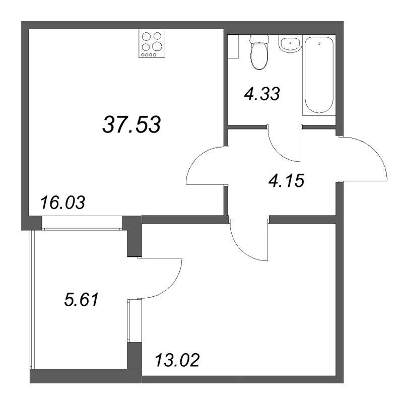 2 ккв (Евро) 37,5 м²