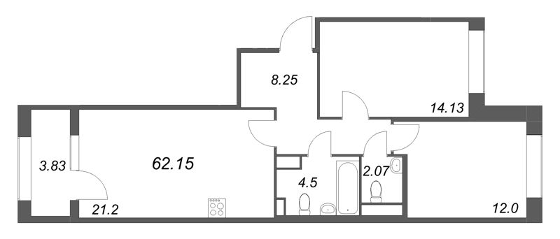 3 ккв (Евро) 62,2 м²