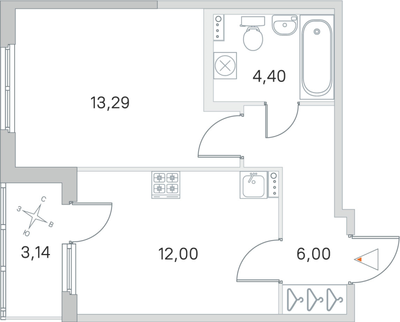 1 ккв 35,7 м²