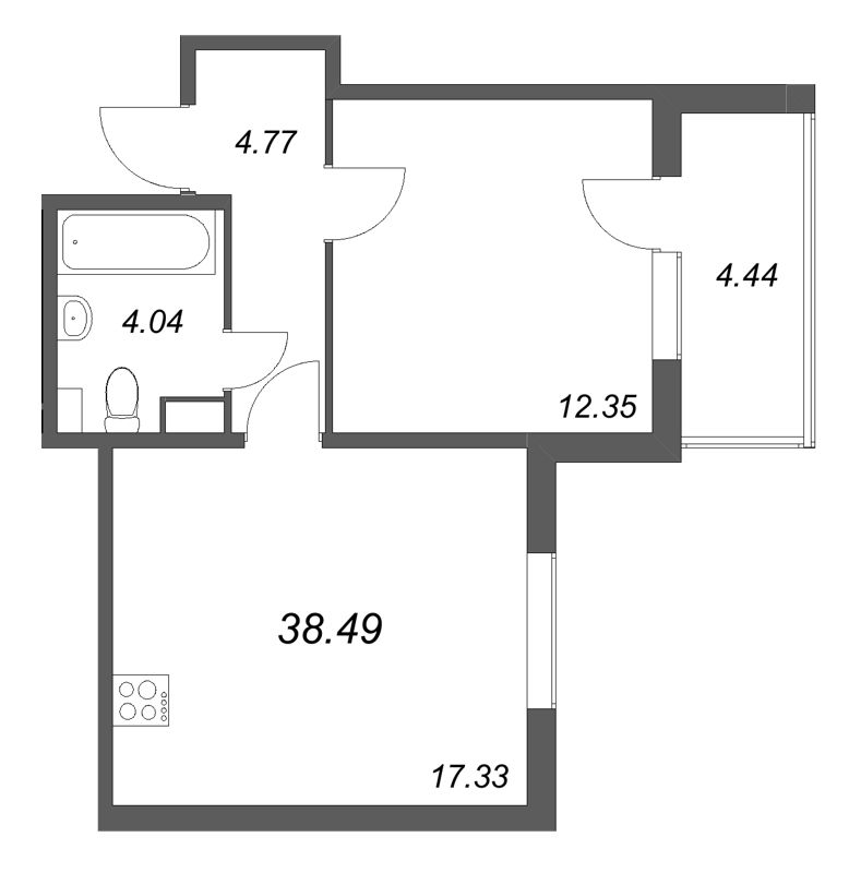 2 ккв (Евро) 38,5 м²