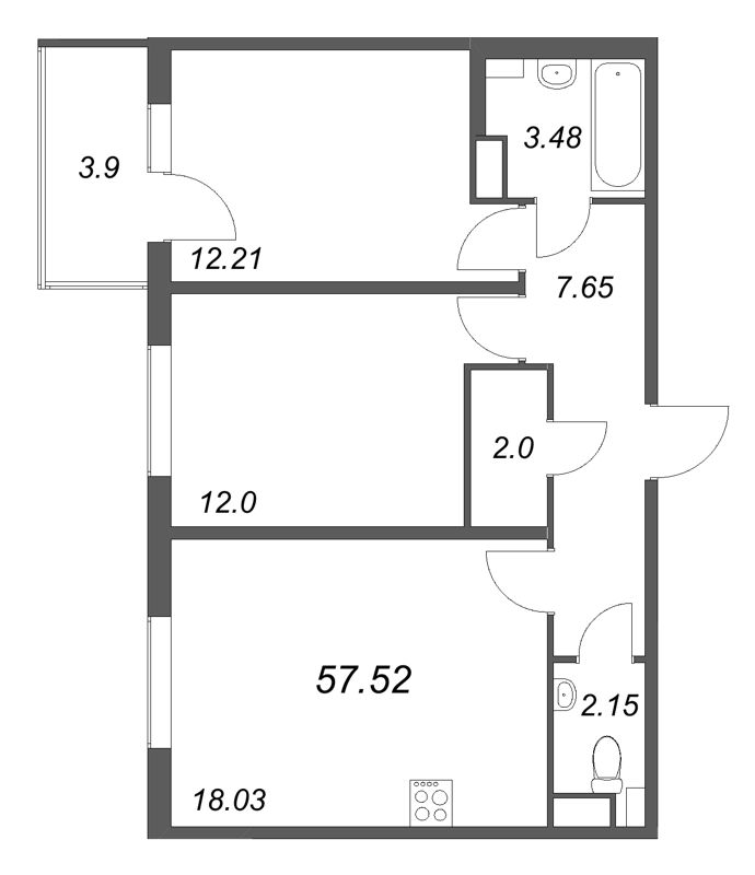 3 ккв (Евро) 57,5 м²