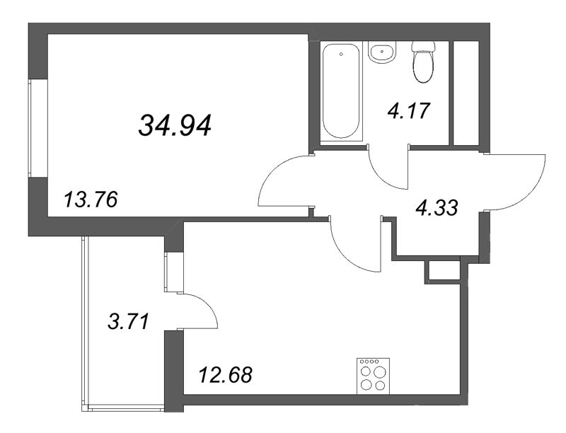 1 ккв 34,9 м²