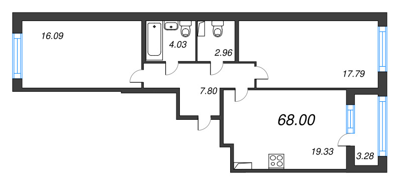 3 ккв (Евро) 68 м²