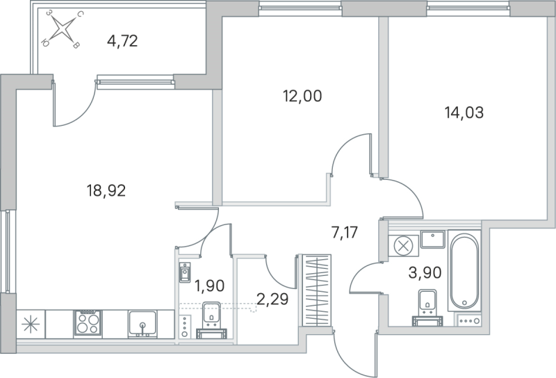 3 ккв (Евро) 60,2 м²
