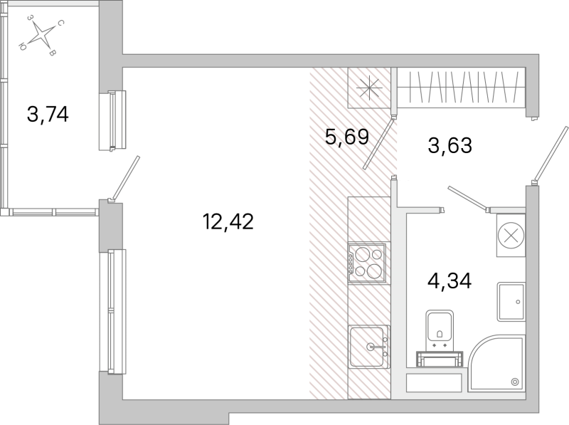 Студия 26,1 м²
