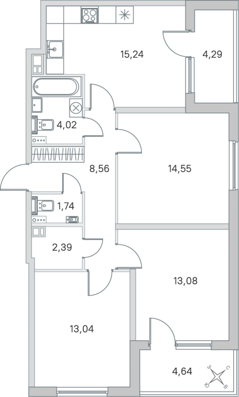 4 ккв (Евро) 72,6 м²
