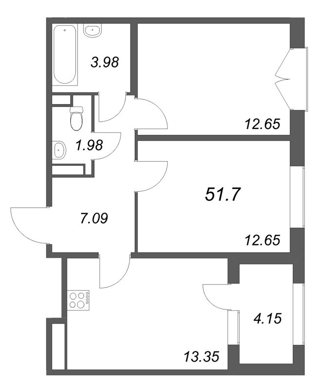 2 ккв 51,7 м²