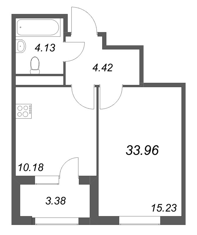 1 ккв 34 м²