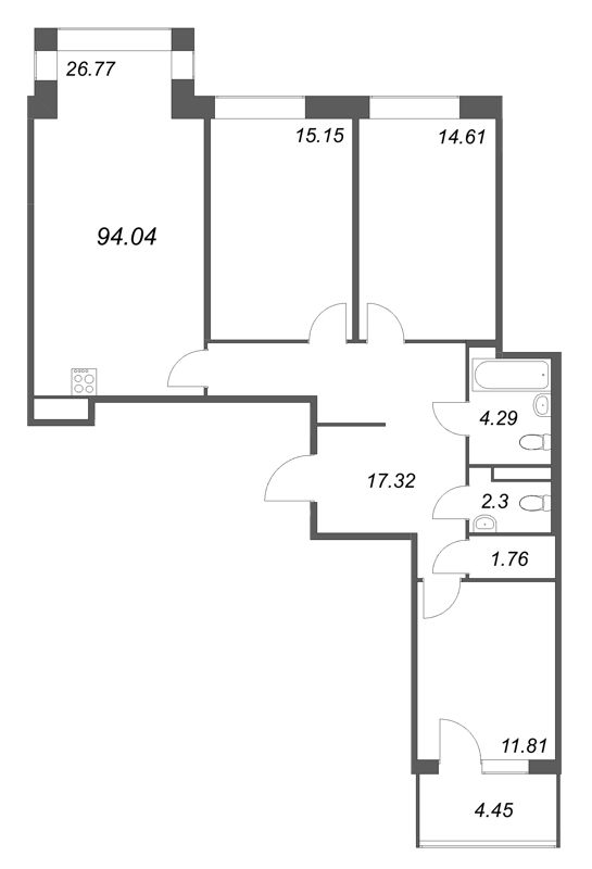 4 ккв (Евро) 94 м²