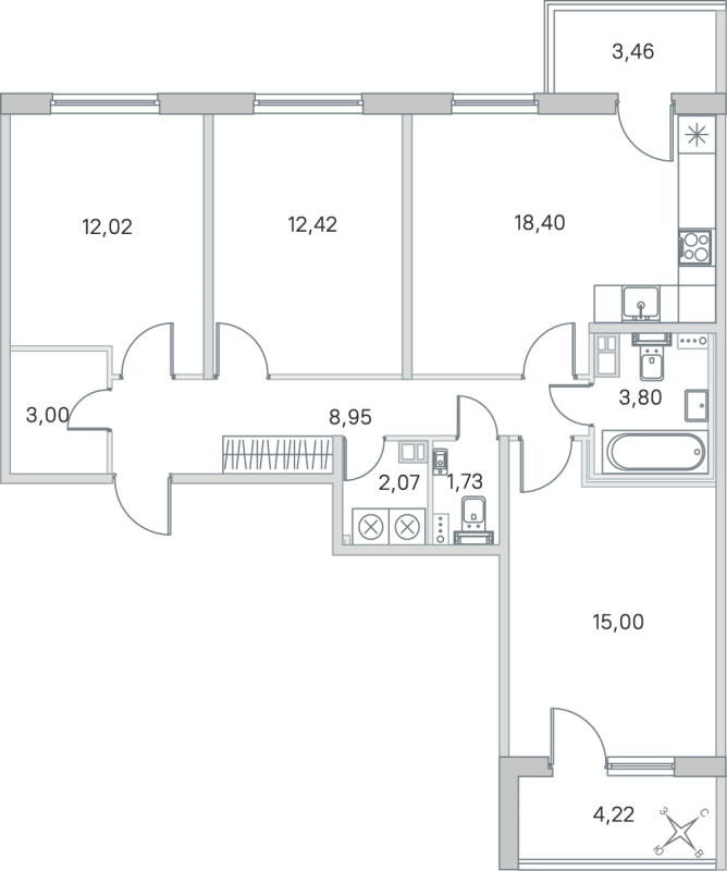 4 ккв (Евро) 77,4 м²