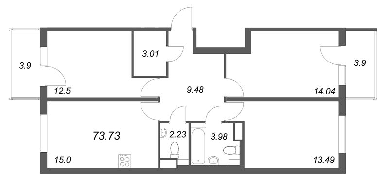 3 ккв 73,7 м²