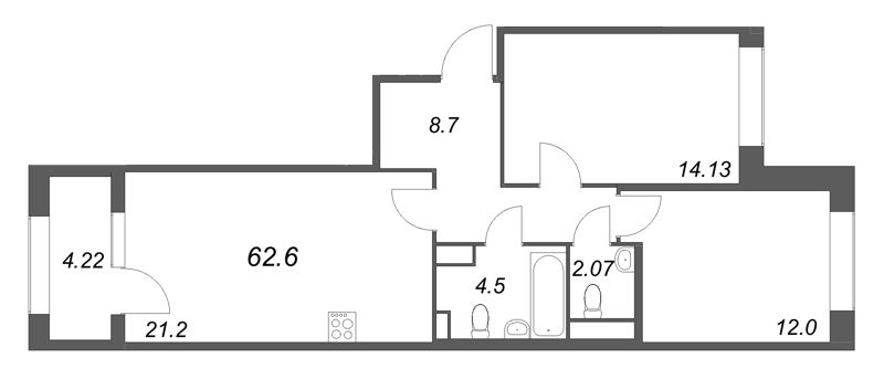 3 ккв (Евро) 62,6 м²