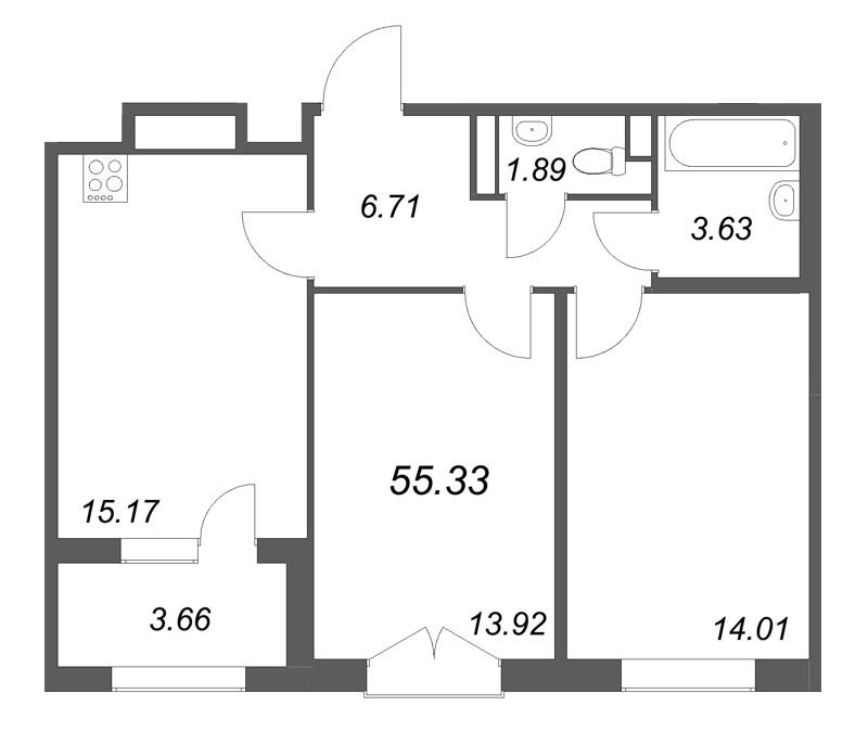 3 ккв (Евро) 55,3 м²