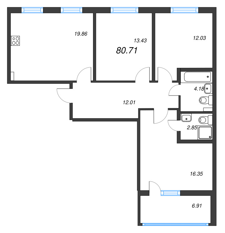 4 ккв (Евро) 80,7 м²