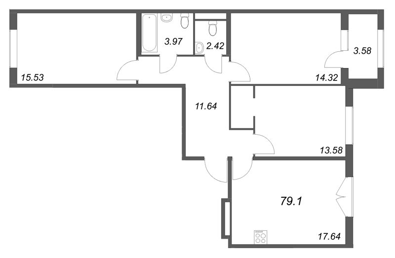 4 ккв (Евро) 79,1 м²