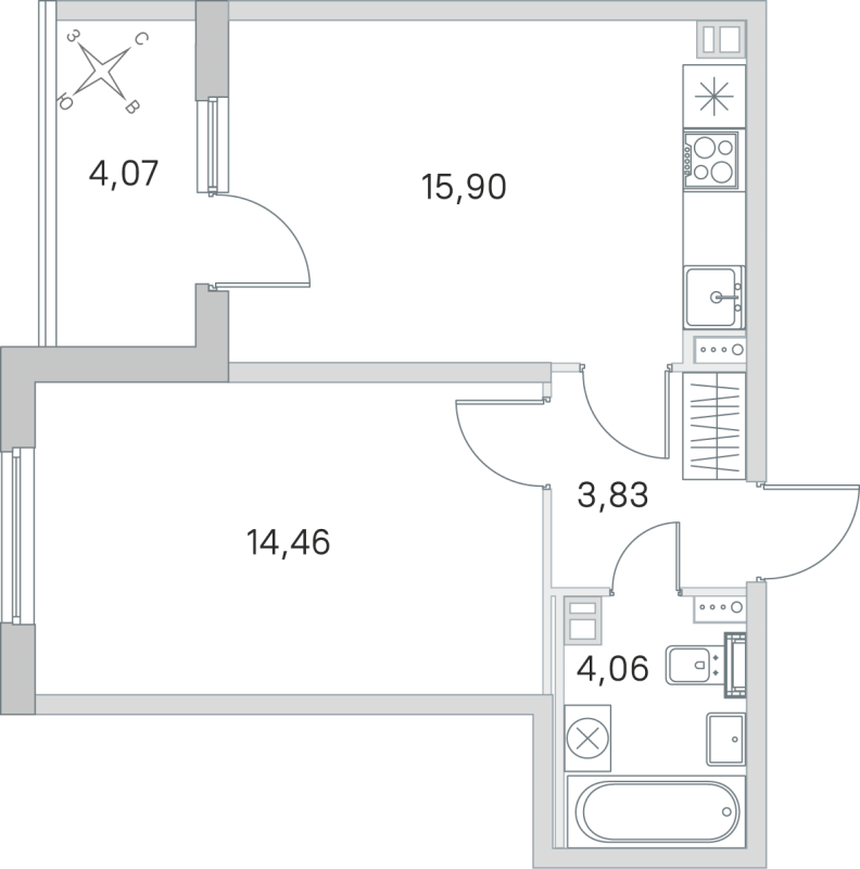 2 ккв (Евро) 38,3 м²