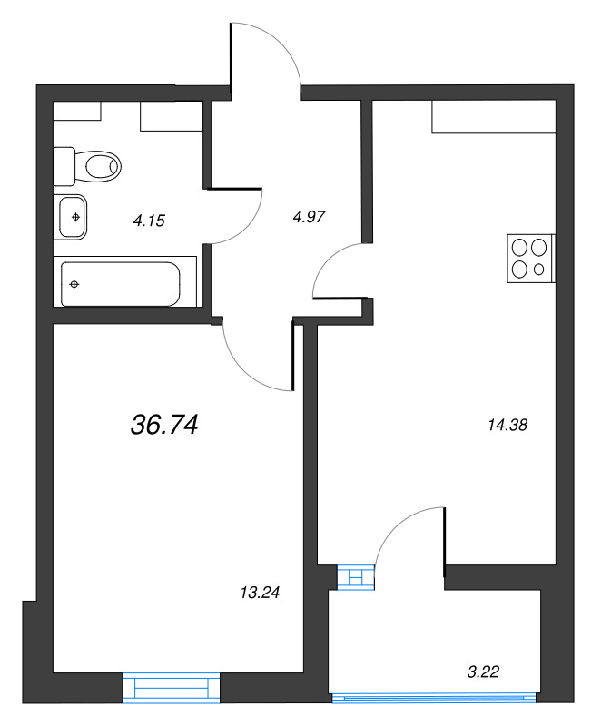 1 ккв 36,7 м²