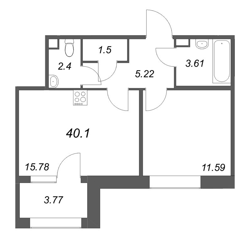 2 ккв (Евро) 40,1 м²
