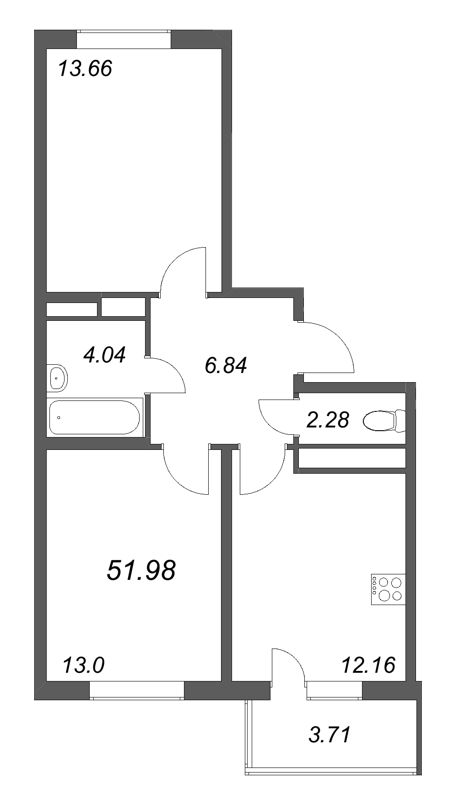 2 ккв 52 м²