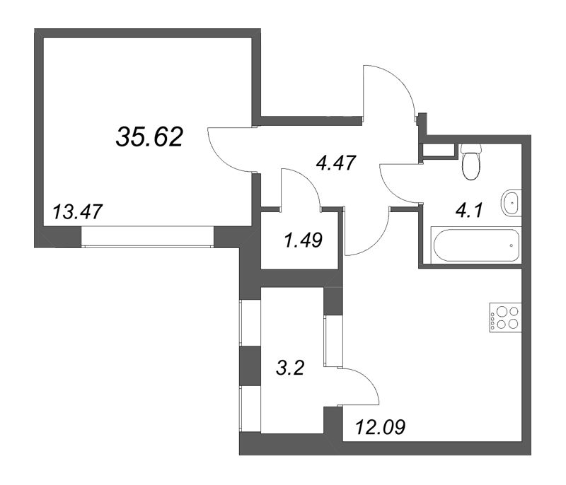 1 ккв 35,6 м²