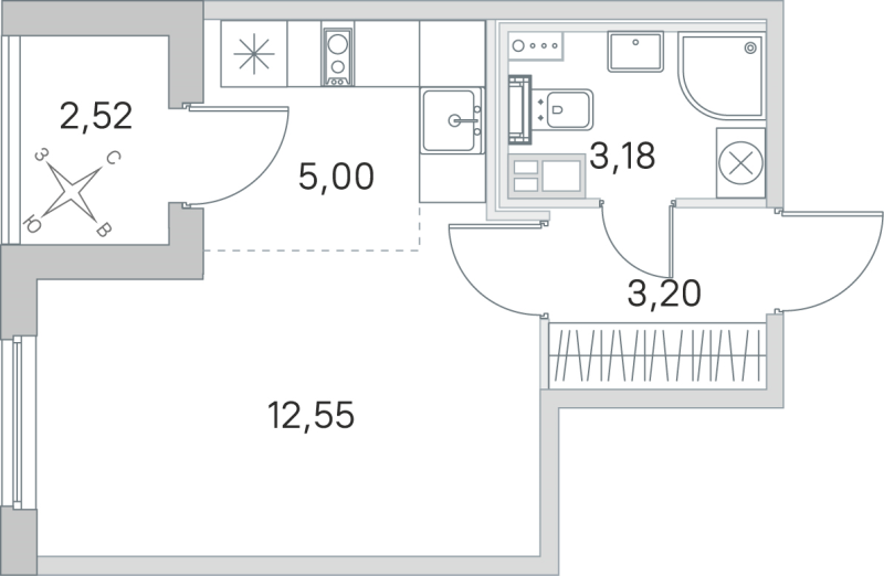 Студия 23,9 м²