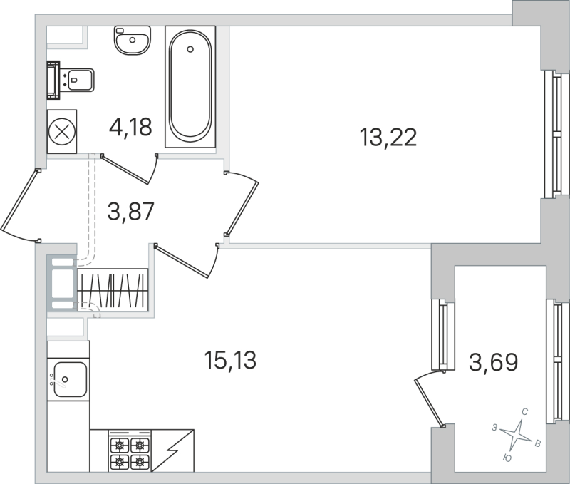2 ккв (Евро) 36,4 м²