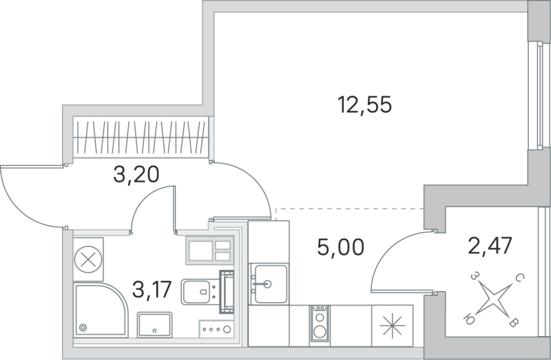 Студия 23,9 м²