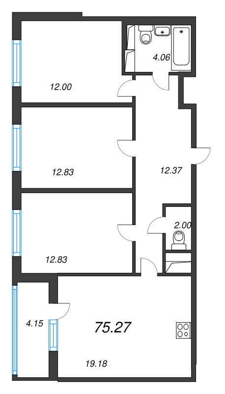4 ккв (Евро) 75,3 м²