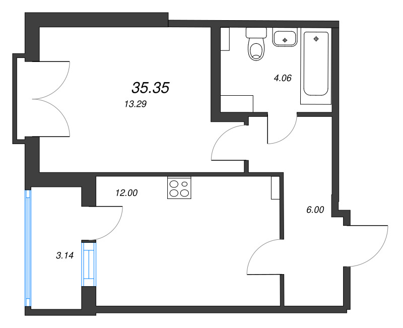 1 ккв 35,4 м²