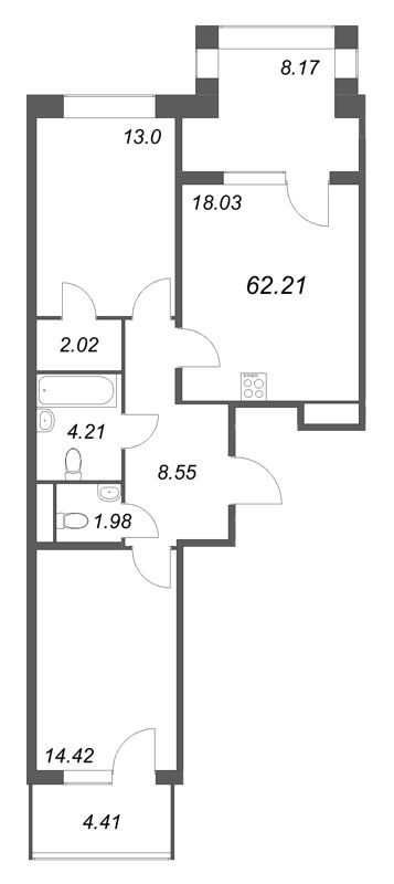 3 ккв (Евро) 62,2 м²