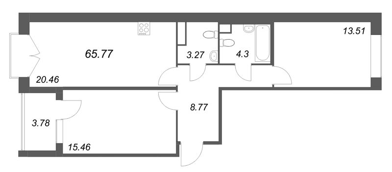 3 ккв (Евро) 65,8 м²