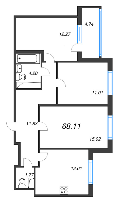3 ккв 68,1 м²