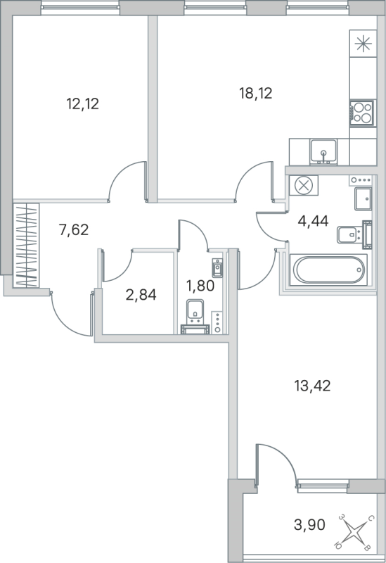 3 ккв (Евро) 60,4 м²