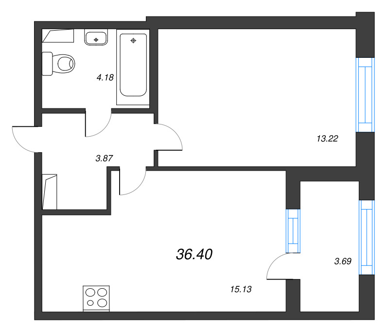 2 ккв (Евро) 36,4 м²