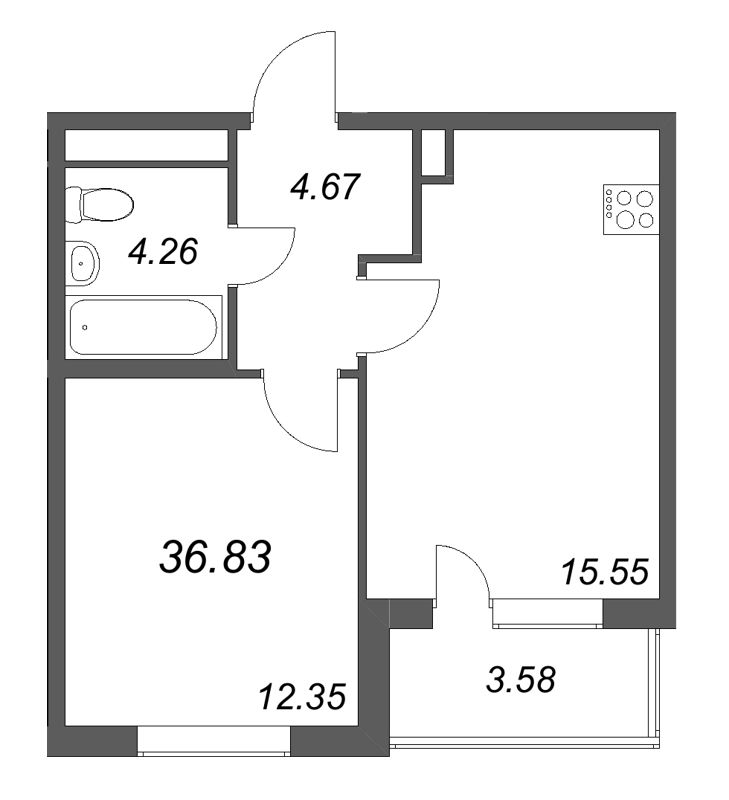 2 ккв (Евро) 36,8 м²