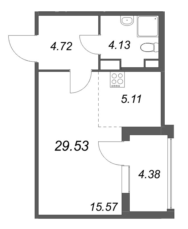 Студия 29,5 м²