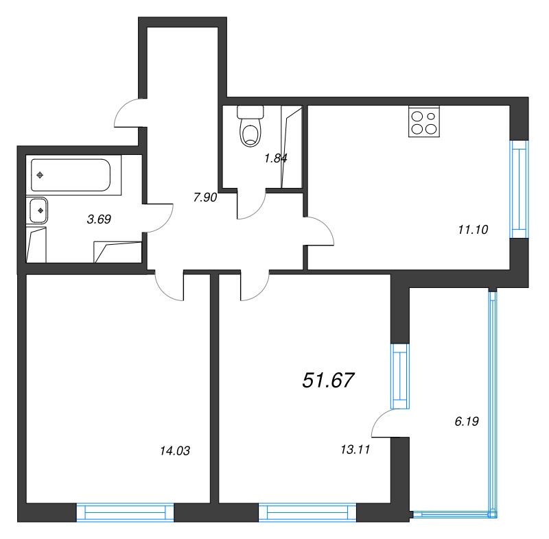 2 ккв 51,7 м²