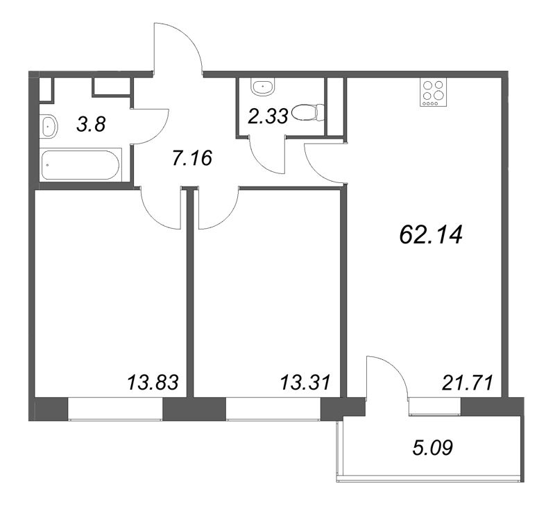 3 ккв (Евро) 62,1 м²