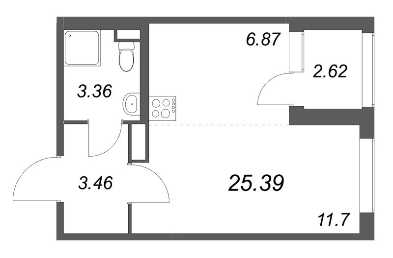 Студия 25,4 м²