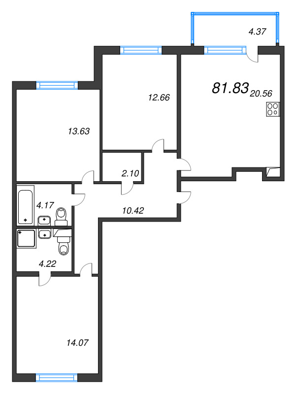 4 ккв (Евро) 81,8 м²