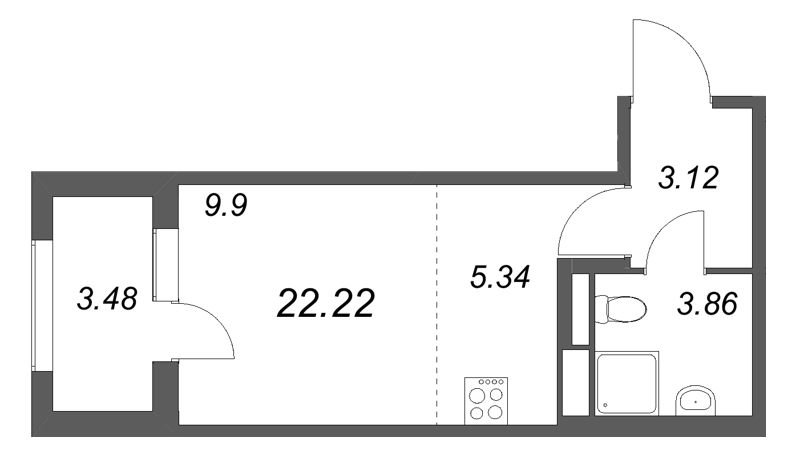 Студия 22,2 м²
