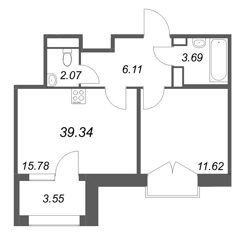 2 ккв (Евро) 39,3 м²