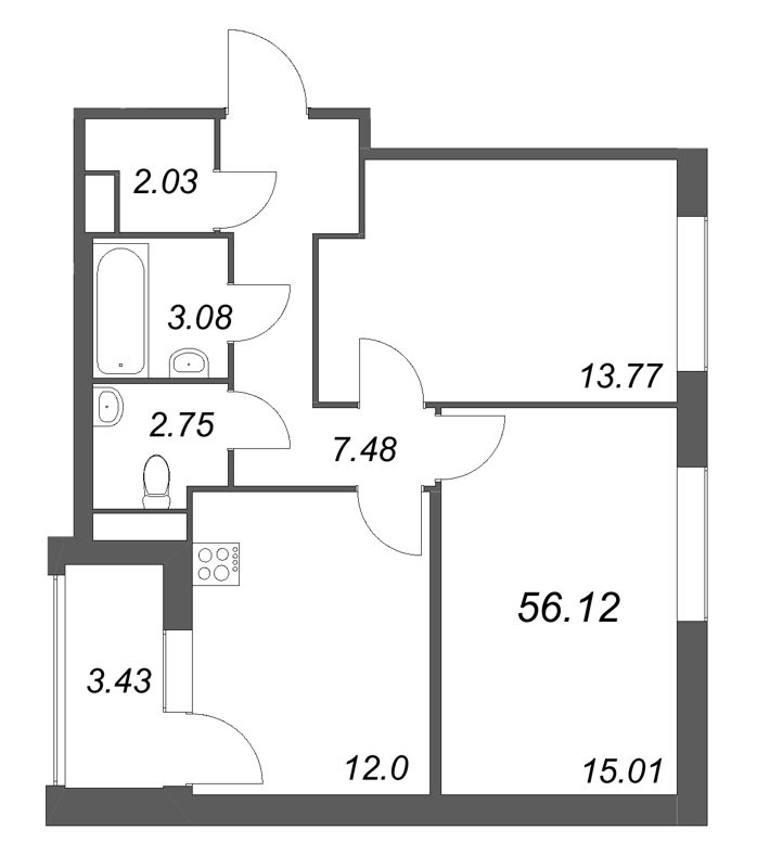2 ккв 56,1 м²