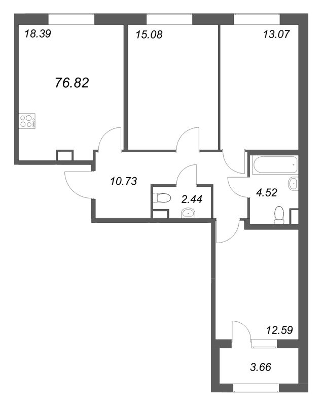 4 ккв (Евро) 76,8 м²