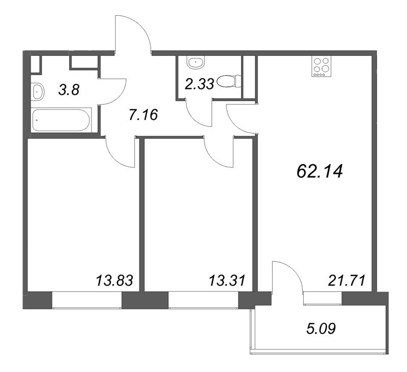 3 ккв (Евро) 62,1 м²