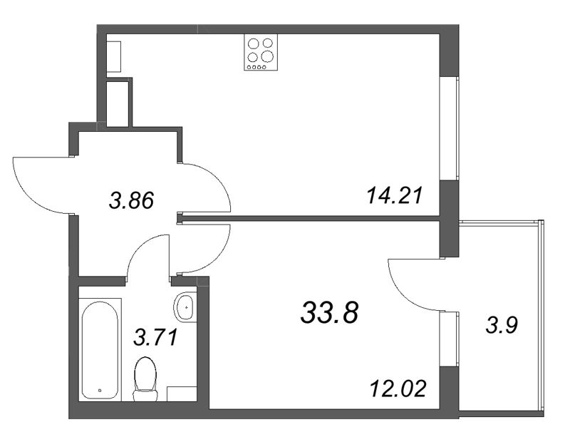 1 ккв 33,8 м²