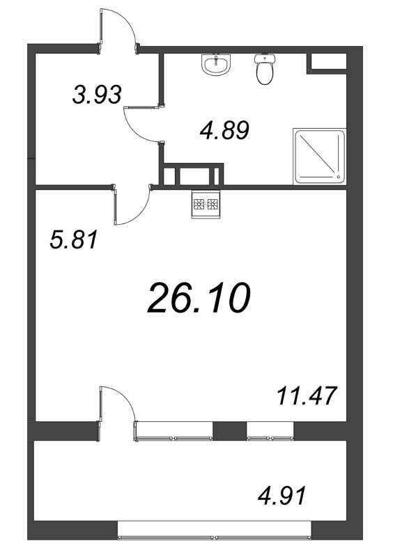 Студия 26,1 м²