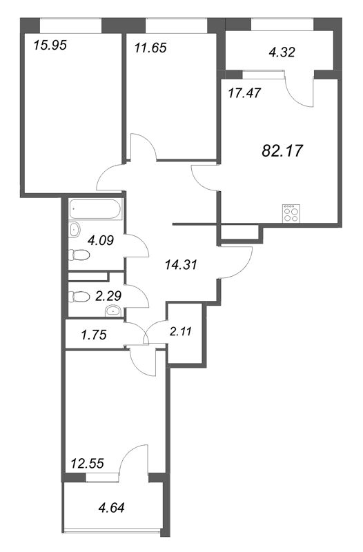 4 ккв (Евро) 82,2 м²