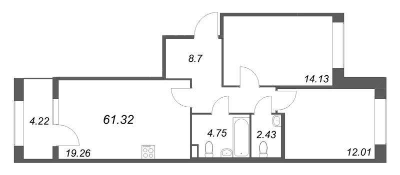3 ккв (Евро) 61,3 м²