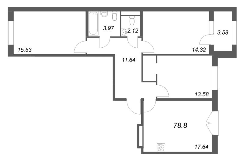 4 ккв (Евро) 78,8 м²